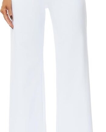 Womens Wide Straight Leg Pull-On Trousers Casual Slacks Dress Pants with Pockets