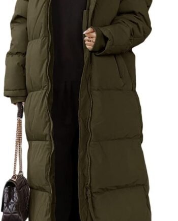 Women Long Quilted Coat Hooded Maxi Length Long Sleeve Puffer Jacket Padded Coat Winter Outerwear