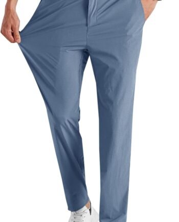Mens Stretch Golf Pants Casual Slim Fit Dress Pants Elastic Waist Tapered Work Cropped Trousers