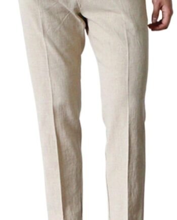 Linen Pants Men Slim Fit Elastic Waistband Lightweight Summer Beach Fashion Casual Pant