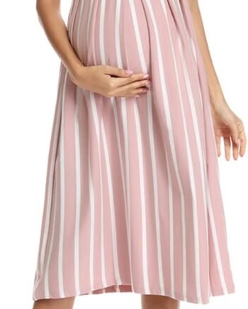 Women’s Casual Striped Maternity Dress Short Knee Length Pregnancy Clothes for Baby Shower