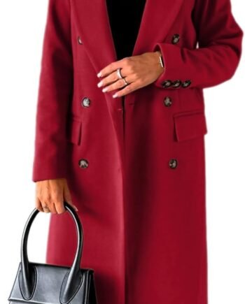 Womens Long Wool Coat Double Breasted Trench Coat Fall Winter Clothes