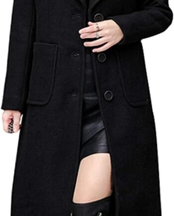 Women's Big Notch Lapel Single Breasted Mid-Long Wool Blend Coat