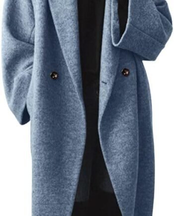 Women's Winter Double Breasted Wool Coat Long Sleeve Notch Lapel Long Trench Coat