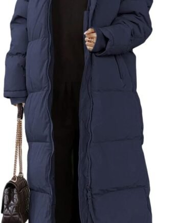 Womens Hooded Long Quilted Coat Maxi Length Long Sleeve Puffer Jacket Warm Padded Coat Thick Winter Outerwear