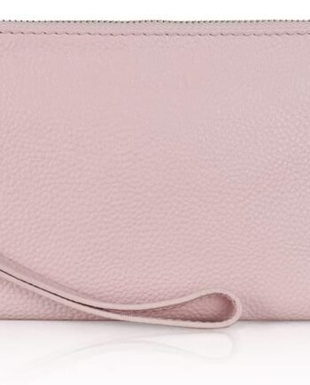 Women's Genuine Italian Leather Wristlet Clutch Wallet Purse, Gold Zipper