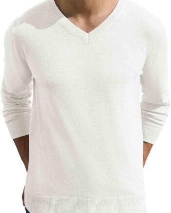 Mens V-Neck Wool Knit Casual Pullover Sweater