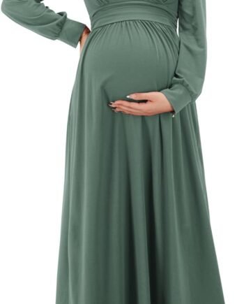 Maternity Maxi Dress Wrap V Neck Baby Shower Pregnancy Dresses for Photoshoot
