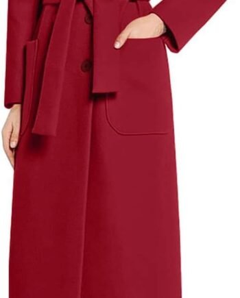 Women's Elegant Lapel Collar Double Breasted Regular Wool Blend Overcoat Coat Belt