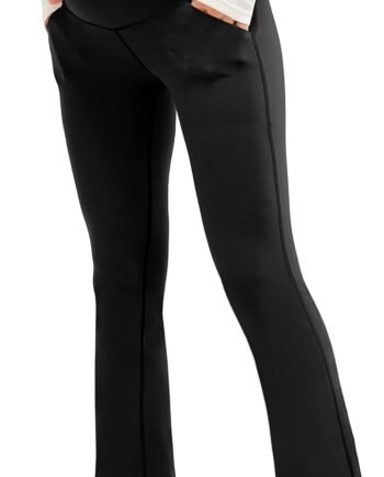 Smooth Feeling Maternity Bootcut Pants with Pockets Over The Belly Pregnancy Yoga Pants for Work Casual