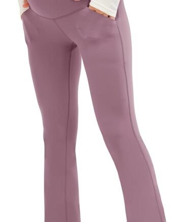 Smooth Feeling Maternity Bootcut Pants with Pockets Over The Belly Pregnancy Yoga Pants for Work Casual