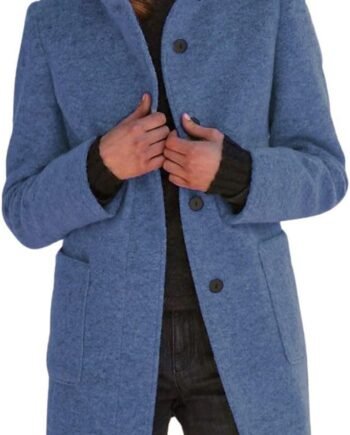 Women Winter Long Pea Coat Wool Blend Stand Collar Single Breast Thicken Blazer Jacket