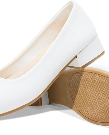 Low Chunky Pumps Women's Round Toe Heels PU Leather Chunky Pump Shoes Classic Closed Toe Pumps Low Heel Dress Shoes for Women