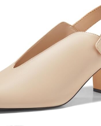 Womens Chunky Block Slingback Heels Closed Square Toe V Cut Metal Buckle Comfortable Office Dress Pumps Shoes