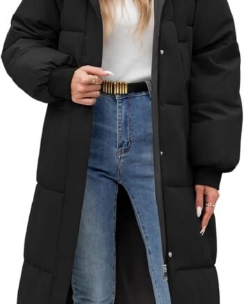 Women Long Puffer Coat Winter Warm Hooded Jacket Long Sleeve Parka Full Length Down Coats With Zip