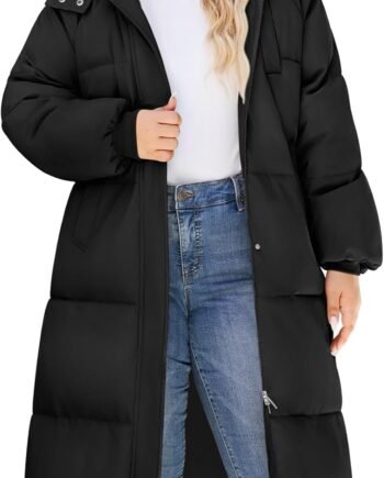 Womens Plus Size Winter Coats Long Puffer Jackets Hooded Quilted Water Repellent Warm Trendy Parka Outerwear 2025