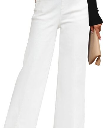 Pull On Womens Jeans Baggy Stretchy High Waisted Denim Wide Leg Trouser Pants Trendy Front Seam 90s Loose Jean