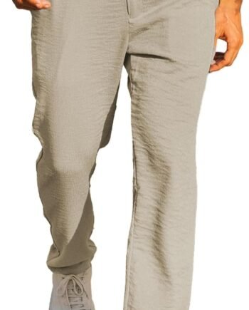 Men's Casual Drawstring Pants Elastic Waist Lightweight Pant Summer Beach Trouser with Pockets