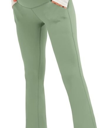 Smooth Feeling Maternity Bootcut Pants with Pockets Over The Belly Pregnancy Yoga Pants for Work Casual