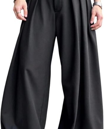 Men's Dress Pants Wide Leg Baggy Pleated Loose Work Trousers with Pocket