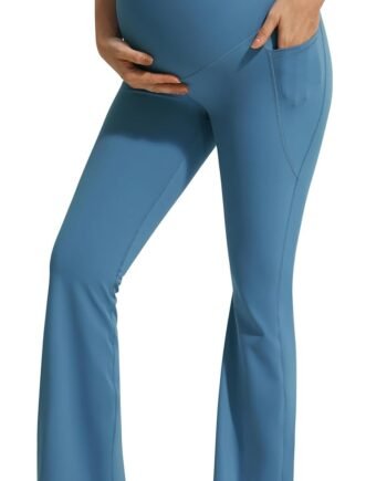 Smooth Feeling Flare Maternity Leggings Over The Belly with Pockets Soft Bootcut Pregnancy Yoga Pants