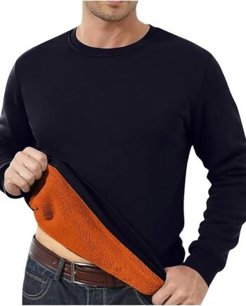Men's Lined Sweatshirts Fall Premium Heavy-Weight Thermal Shirt Men Base Layer Long Sleeve Round Neck Undershirts