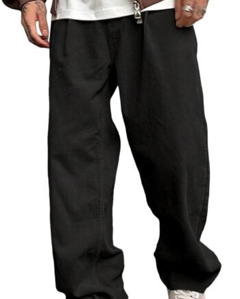 Men's Casual Drawstring Elastic Waist Wide Leg Pants Long Trousers with Pockets