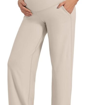 Maternity Pants Over The Belly Yoga Dress Work Pregnancy Pants Stretchy Lounge Wide Leg Trousers with Pockets