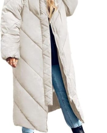 Womens Long Puffer Coat Long Sleeve Padded Winter Down Coats Hooded Parka Jacket