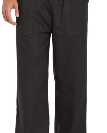 Mens Casual Linen Pants Elastic Waist Linen Pants Drawstring Summer Beach Yoga Linen Trouser