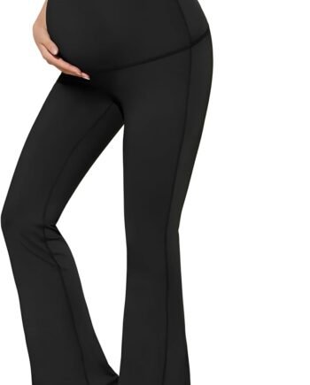 Maternity Flare Leggings Over The Belly - Buttery Soft Pregnancy Bell Bottom Pants for Lounge Yoga Casual