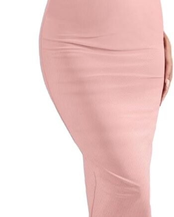 Women's Ribbed Maxi Dress Body-Hugging Fit Maternity Dress Before During After Pregnancy