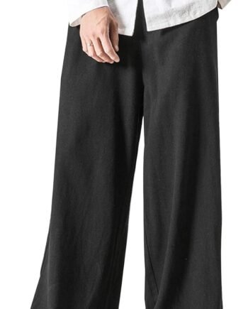 Mens Linen Pants Casual Wide Leg Baggy Pants Summer Cotton Elastic Waist Yoga Beach Palazzo Trousers