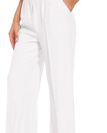 Wide Leg Pants Women's High Elastic Waisted in The Back Business Work Trousers Long Straight Suit Pants
