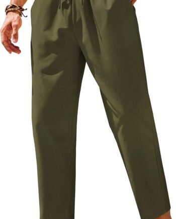 Mens Linen Casual Pants Elastic Waist Drawstring Trousers Yoga Beach Summer Pants