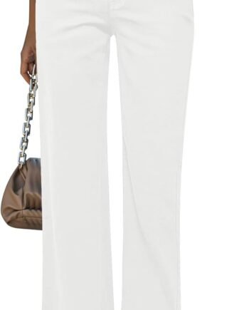 Straight Leg Jeans for Women High Waisted Stretchy Frayed Raw Hem Loose Denim Pants Casual Baggy Jean Trousers