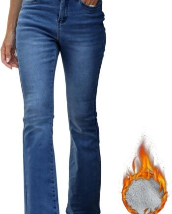 Bootcut Jeans for Women High Waist Stretchy Fleece Lined Pants Flare Jeans Denim Thermal Pants Winter Clothes