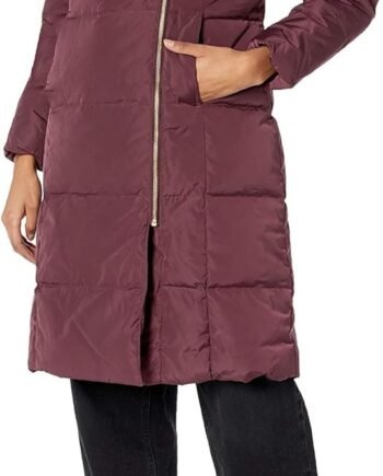 Women's Taffeta Down Coat With Bib Front and Dramatic Hood