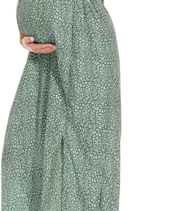 Floral Print V Neck Maternity Dress Boho Baby Shower Photoshoot Smocked Flutter Sleeve Split A Line Dress