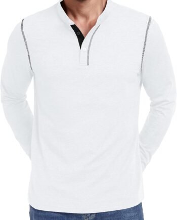 Men's Henley Long Sleeve T-Shirt Casual Shirt Banded Collar Designed Placket Tees Tops