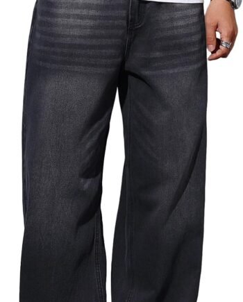Mens Wide Leg Baggy Jeans Y2k Casual Fashion Loose Denim Pants Work Office Streetwear
