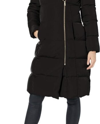 Women's Taffeta Down Coat With Bib Front and Dramatic Hood
