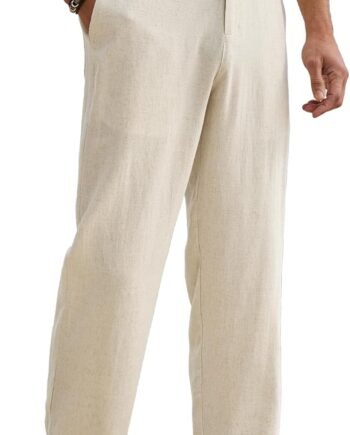 Men's Linen Pants Casual Beach Summer Vacation Linen Dress Pants Loose Fit