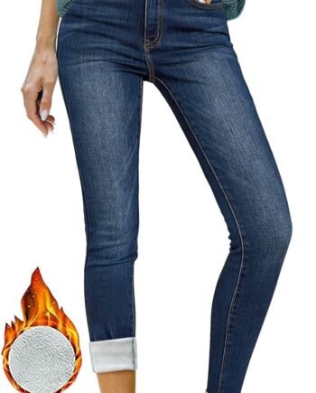 Women's Fleece Lined Jeans Winter Thermal Denim Jeggings Skinny High Waisted Stretch Warm Leggings