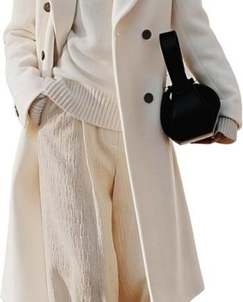 Womens Long Wool Coats Fall Winter Double Breasted Trench Coat Peacoat