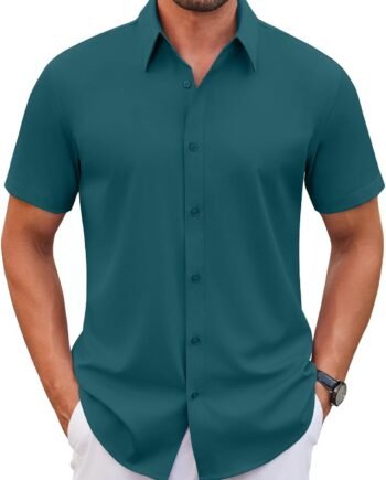 Men's Stretch Dress Shirts Short Sleeve Wrinkle Free Casual Button Down Shirts