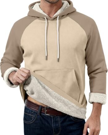 Mens Thick Sherpa Lined Hoodies Winter Windproof Warm Fleece Pullover Sweatshirts with Kangaroo Pocket