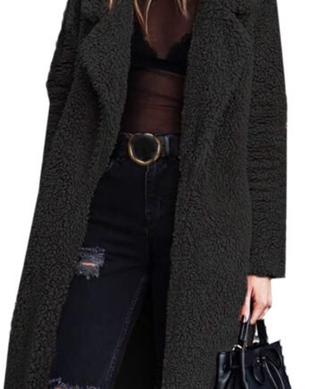 Women's Fuzzy Fleece Lapel Open Front Long Cardigan Coat Faux Fur Warm Winter Outwear Jackets