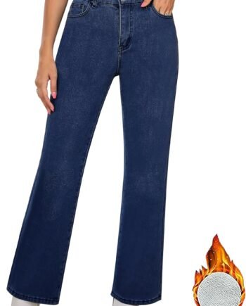 Jeans for Women Fleece Lined Pants High Waisted Stretchy Denim Straight Leg Baggy Jeans  Warm Winter Clothes