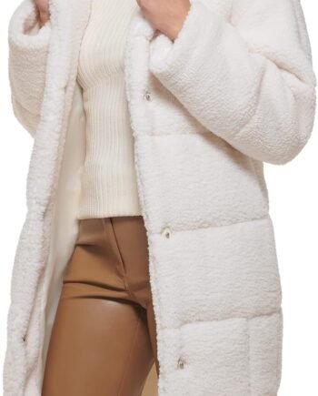 womens Long Length Patchwork Quilted Teddy Coat